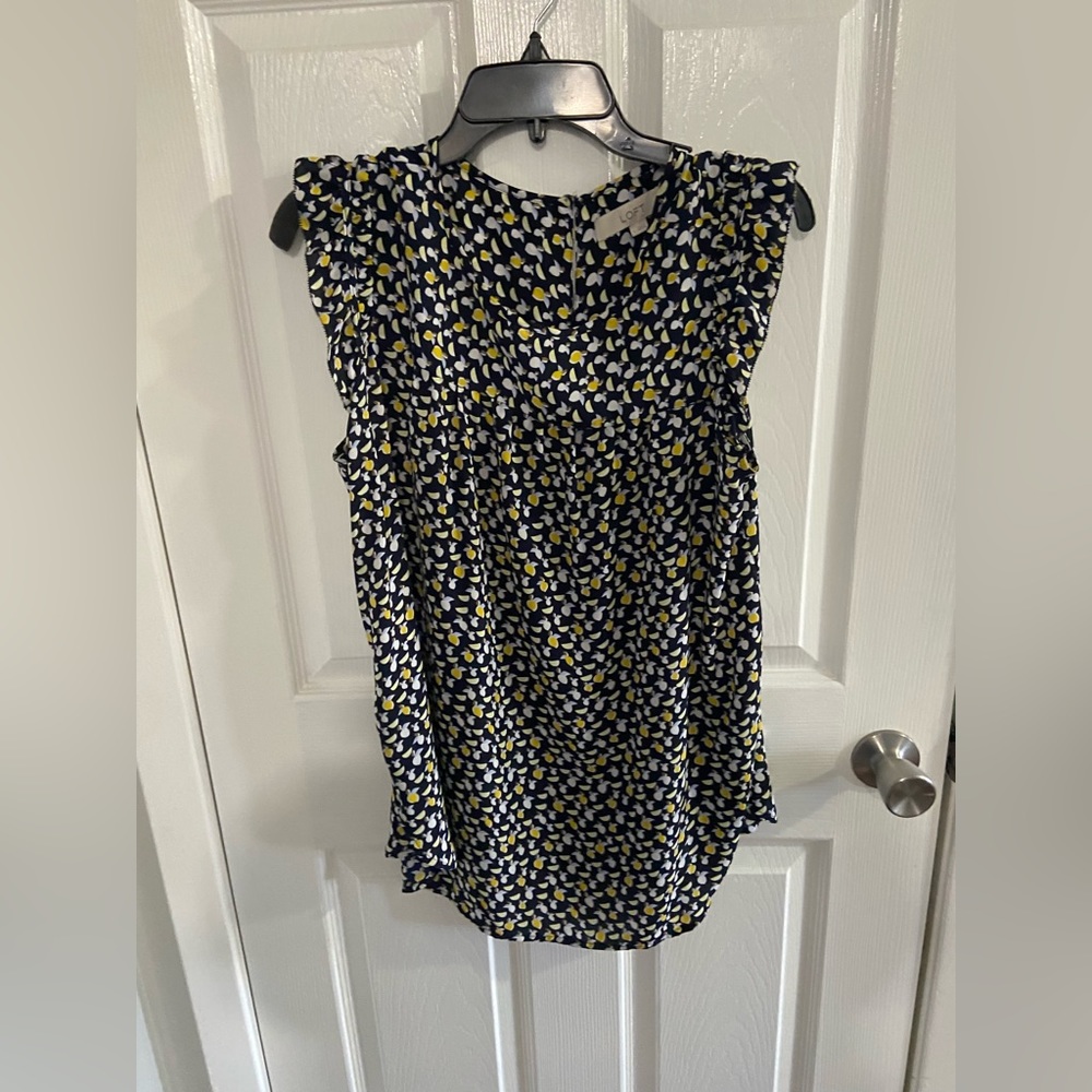 LOFT Black and Yellow Patterned Blouse